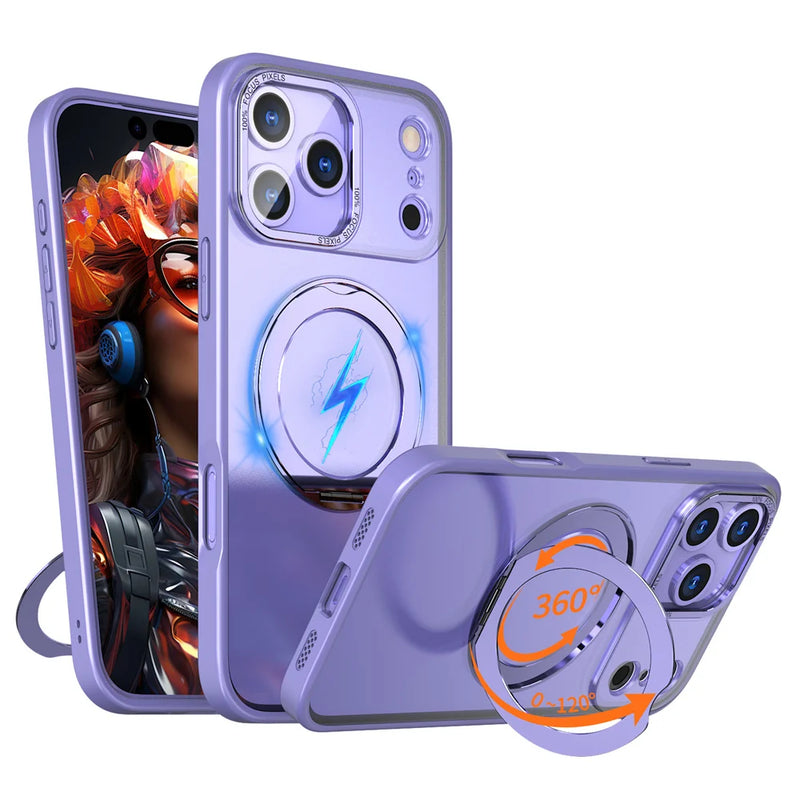 Luxury Rotating Magnet Ring Fold Stand Phone Case For iPhone 17 Air 15 16 Pro Max 14 13 12 11 Lens Protector Clear Acrylic Cover