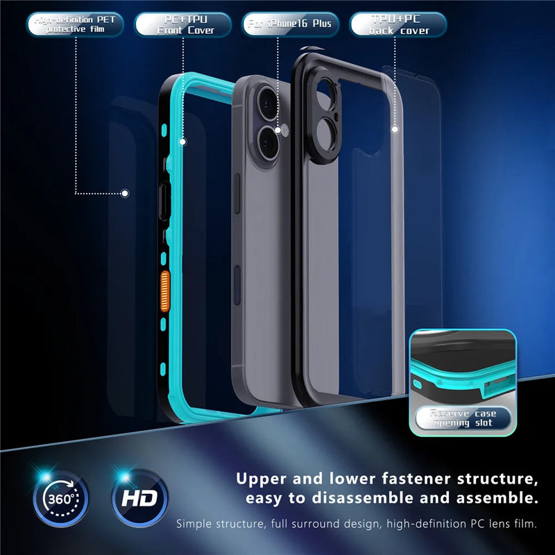 IP68 Clear Waterproof Case for iPhone 17 16 15 14 13 12 11 Pro Max mini XR XS X Dustproof Shockproof Diving Underwater Cases