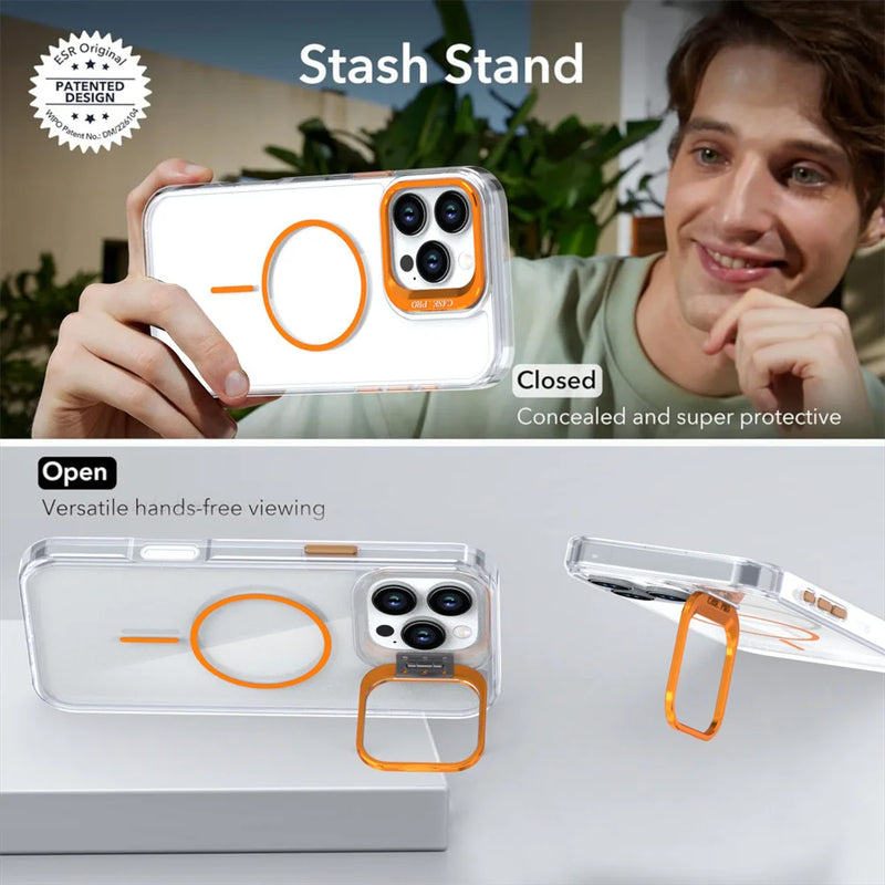 Original For Magsafe Invisible Lens Stand Holder Phone Case For iPhone 14 15 16 17 Pro Max Plus 16E 13 12 11 Clear Acrylic Cover