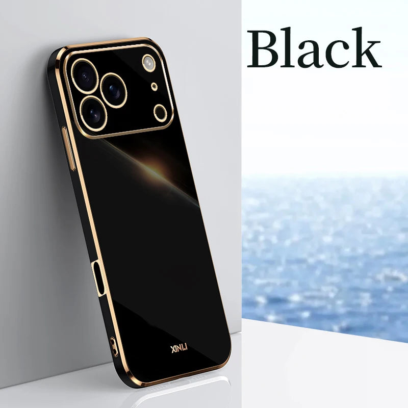 Solid Plating Phone Case For iPhone 17 Pro Max 17 Air 16e 16 Pro Max 16Plus 17Pro Max Cover Soft Silione Shockproof Cases Bumper
