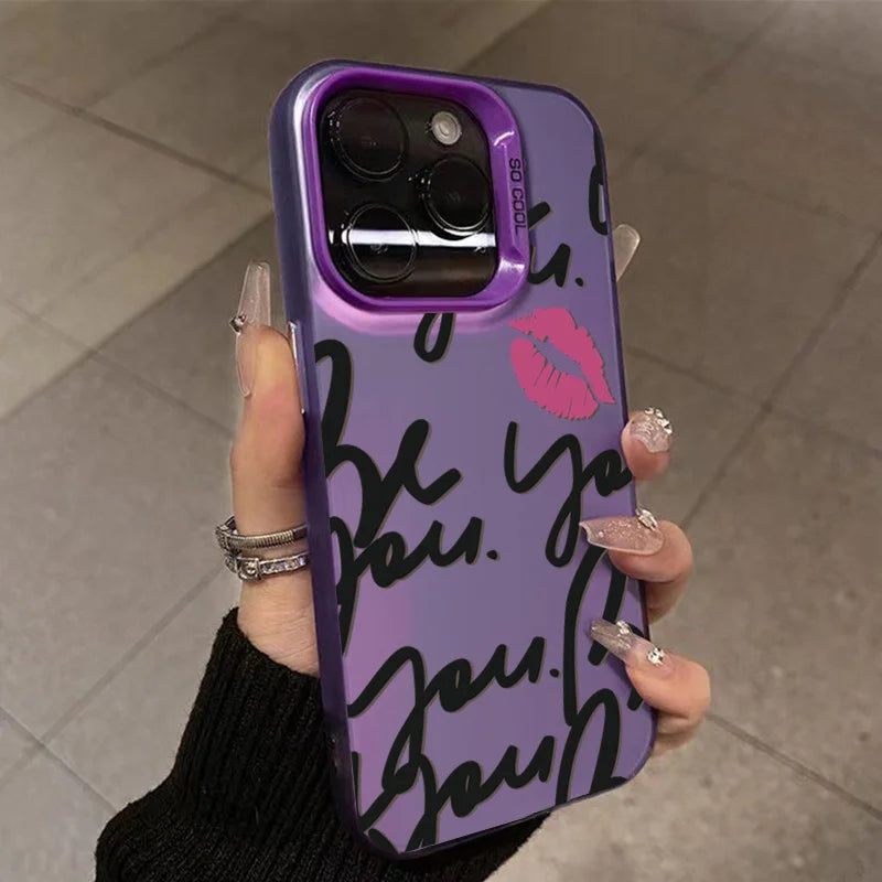 For iPhone 17 16 Cases Personalized English Writing Lip Phone Case For iPhone 16E 15 14 13 12 11 Pro Max XS XR X 7 8Plus Cover