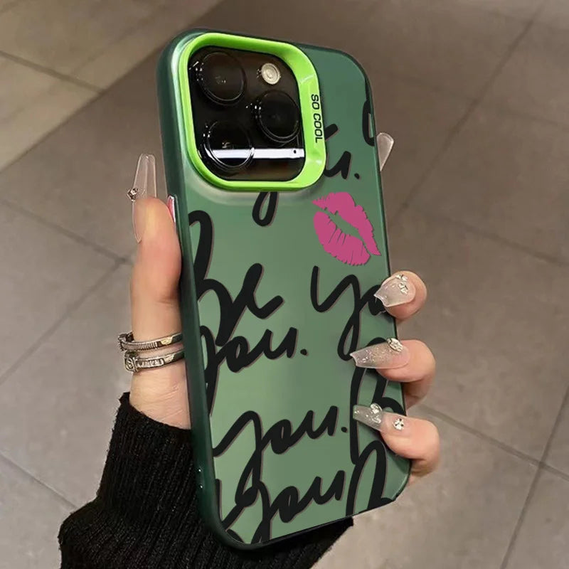 For iPhone 17 16 Cases Personalized English Writing Lip Phone Case For iPhone 16E 15 14 13 12 11 Pro Max XS XR X 7 8Plus Cover