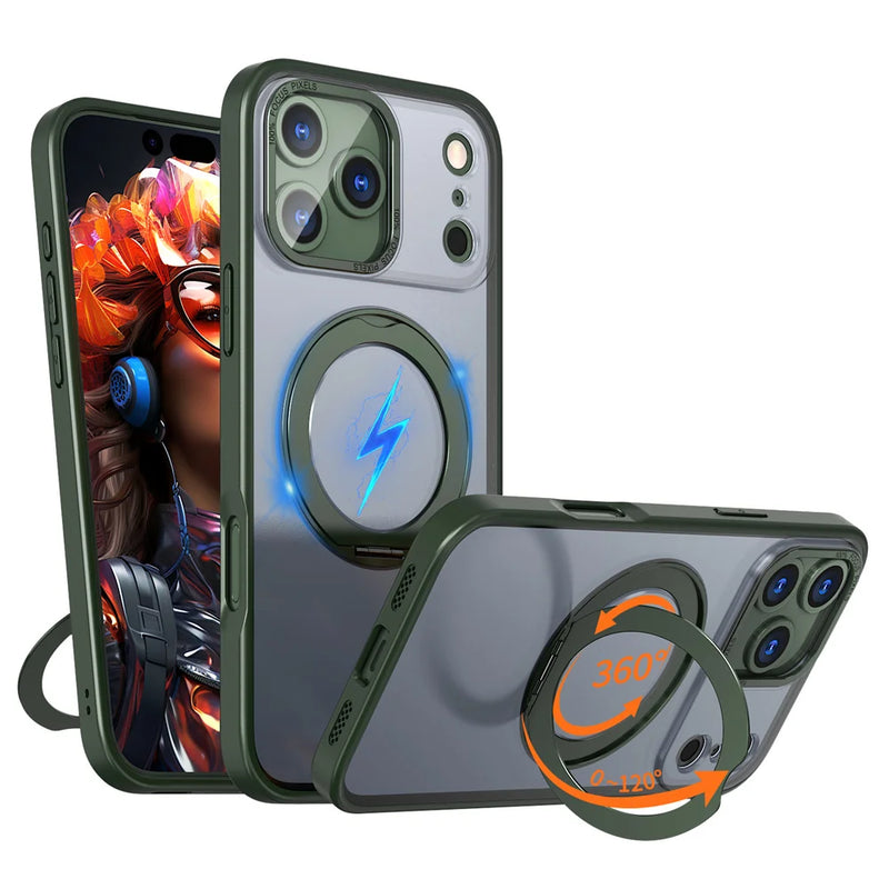 Luxury Rotating Magnet Ring Fold Stand Phone Case For iPhone 17 Air 15 16 Pro Max 14 13 12 11 Lens Protector Clear Acrylic Cover