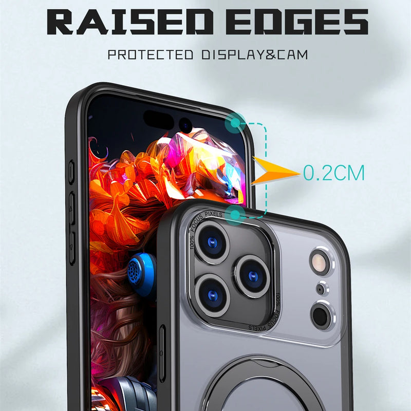 Luxury Rotating Magnet Ring Fold Stand Phone Case For iPhone 17 Air 15 16 Pro Max 14 13 12 11 Lens Protector Clear Acrylic Cover