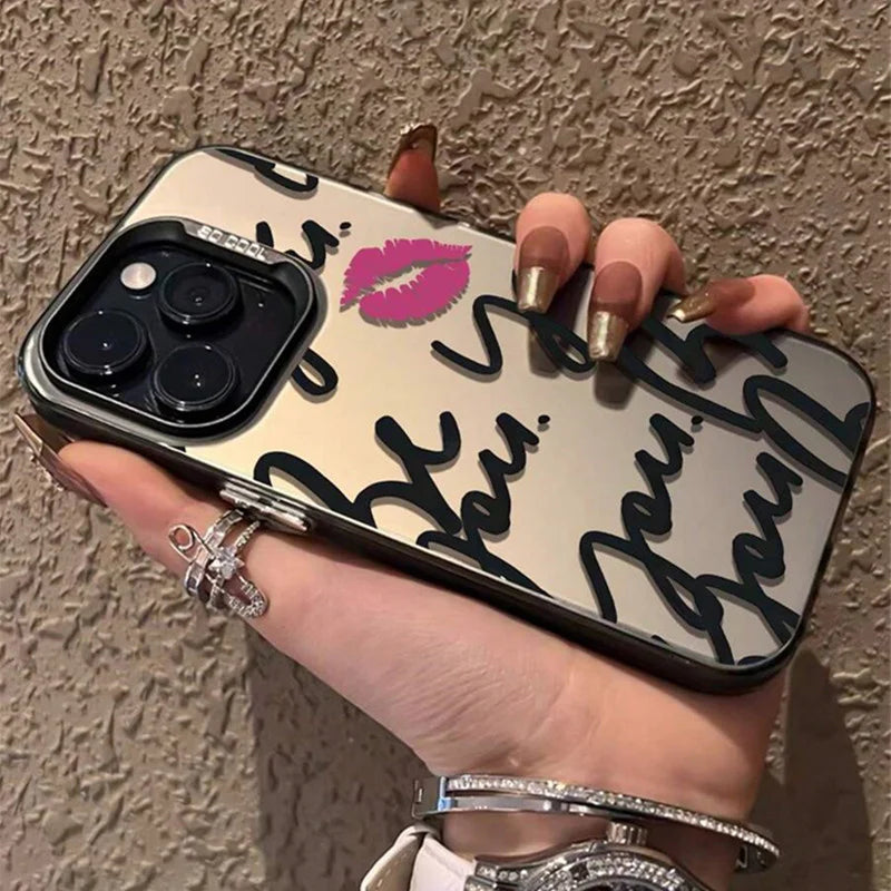 For iPhone 17 16 Cases Personalized English Writing Lip Phone Case For iPhone 16E 15 14 13 12 11 Pro Max XS XR X 7 8Plus Cover