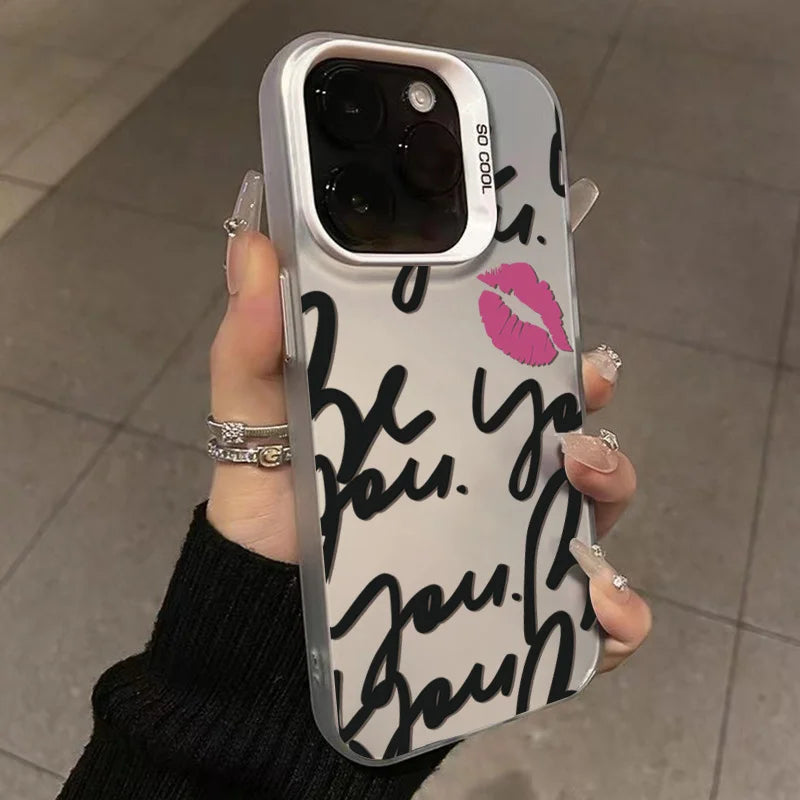 For iPhone 17 16 Cases Personalized English Writing Lip Phone Case For iPhone 16E 15 14 13 12 11 Pro Max XS XR X 7 8Plus Cover