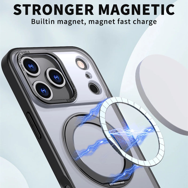 Luxury Rotating Magnet Ring Fold Stand Phone Case For iPhone 17 Air 15 16 Pro Max 14 13 12 11 Lens Protector Clear Acrylic Cover