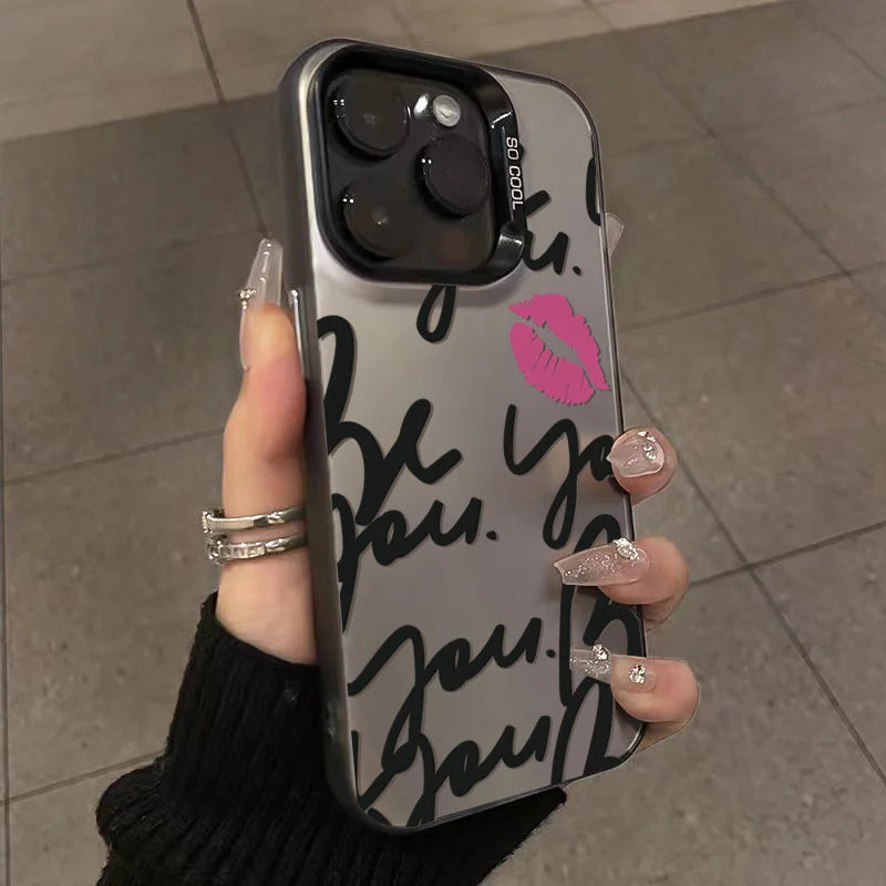 For iPhone 17 16 Cases Personalized English Writing Lip Phone Case For iPhone 16E 15 14 13 12 11 Pro Max XS XR X 7 8Plus Cover