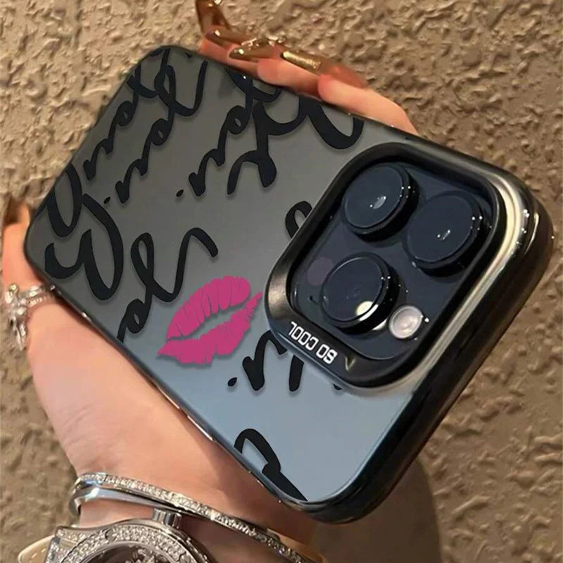 For iPhone 17 16 Cases Personalized English Writing Lip Phone Case For iPhone 16E 15 14 13 12 11 Pro Max XS XR X 7 8Plus Cover