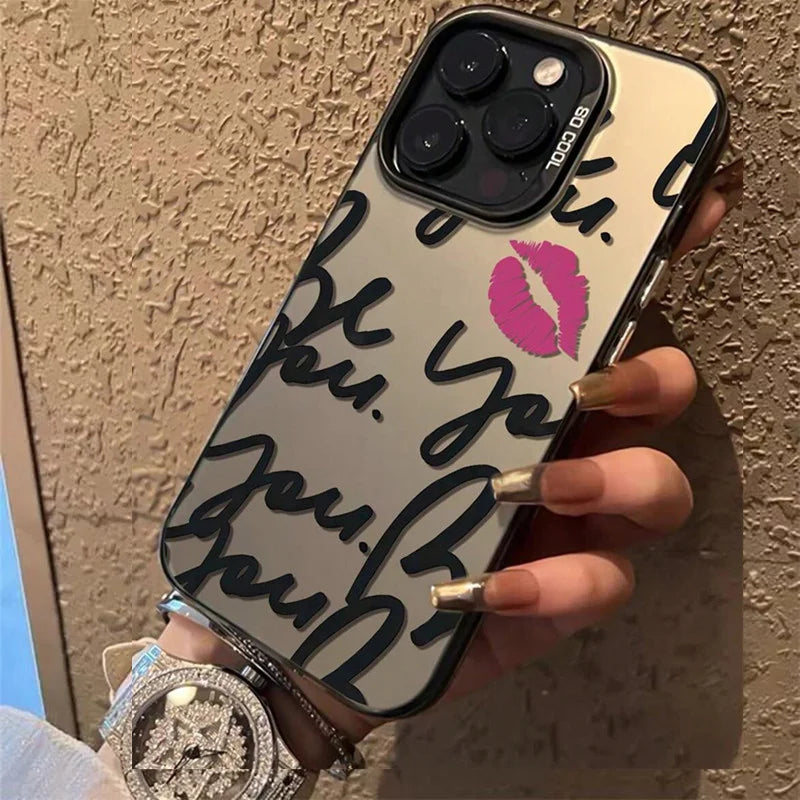 For iPhone 17 16 Cases Personalized English Writing Lip Phone Case For iPhone 16E 15 14 13 12 11 Pro Max XS XR X 7 8Plus Cover