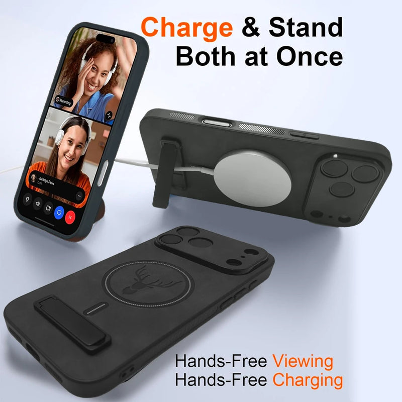 UYUXIO Magnetic Mobile Phone Case with Kickstand for iPhone 17 Pro Max 16 15 14 Plus 13 12 11 Stand Cases Back Cover with Holder