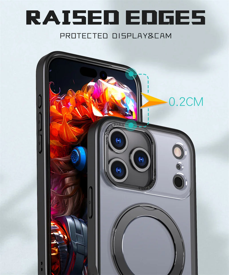 Luxury Rotating Magnet Ring Fold Stand Phone Case For iPhone 17 Air 15 16 Pro Max 14 13 12 11 Lens Protector Clear Acrylic Cover
