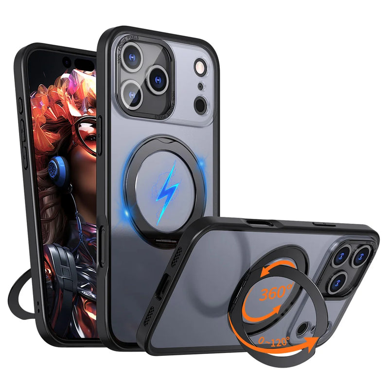 Luxury Rotating Magnet Ring Fold Stand Phone Case For iPhone 17 Air 15 16 Pro Max 14 13 12 11 Lens Protector Clear Acrylic Cover