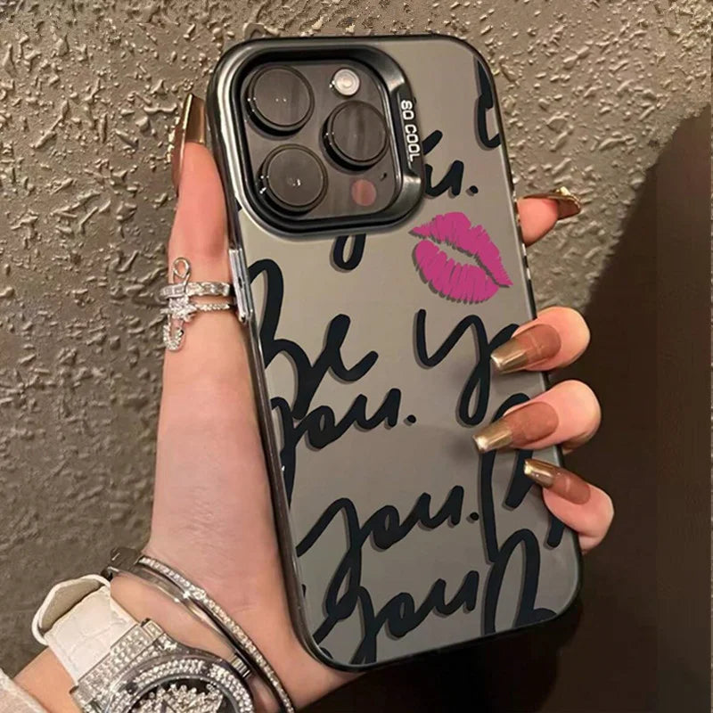 For iPhone 17 16 Cases Personalized English Writing Lip Phone Case For iPhone 16E 15 14 13 12 11 Pro Max XS XR X 7 8Plus Cover