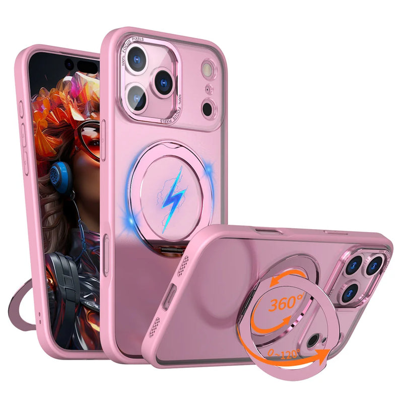 Luxury Rotating Magnet Ring Fold Stand Phone Case For iPhone 17 Air 15 16 Pro Max 14 13 12 11 Lens Protector Clear Acrylic Cover