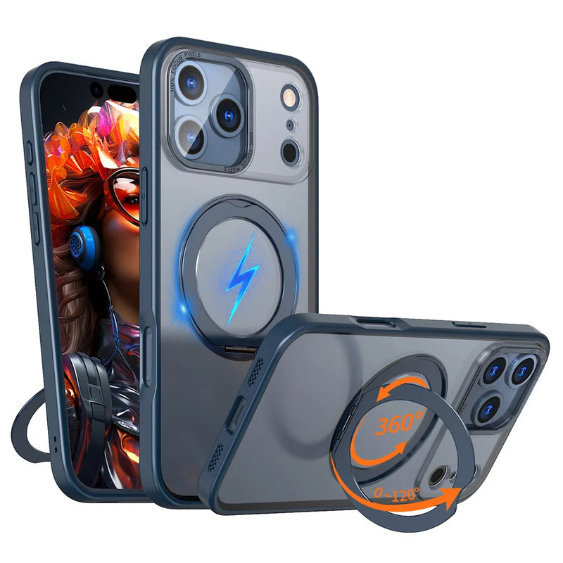 Luxury Rotating Magnet Ring Fold Stand Phone Case For iPhone 17 Air 15 16 Pro Max 14 13 12 11 Lens Protector Clear Acrylic Cover