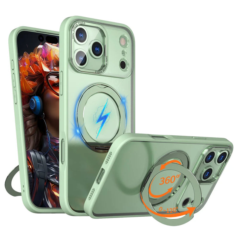 Luxury Rotating Magnet Ring Fold Stand Phone Case For iPhone 17 Air 15 16 Pro Max 14 13 12 11 Lens Protector Clear Acrylic Cover