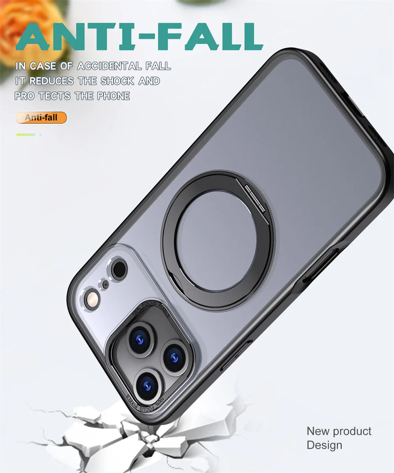 Luxury Rotating Magnet Ring Fold Stand Phone Case For iPhone 17 Air 15 16 Pro Max 14 13 12 11 Lens Protector Clear Acrylic Cover