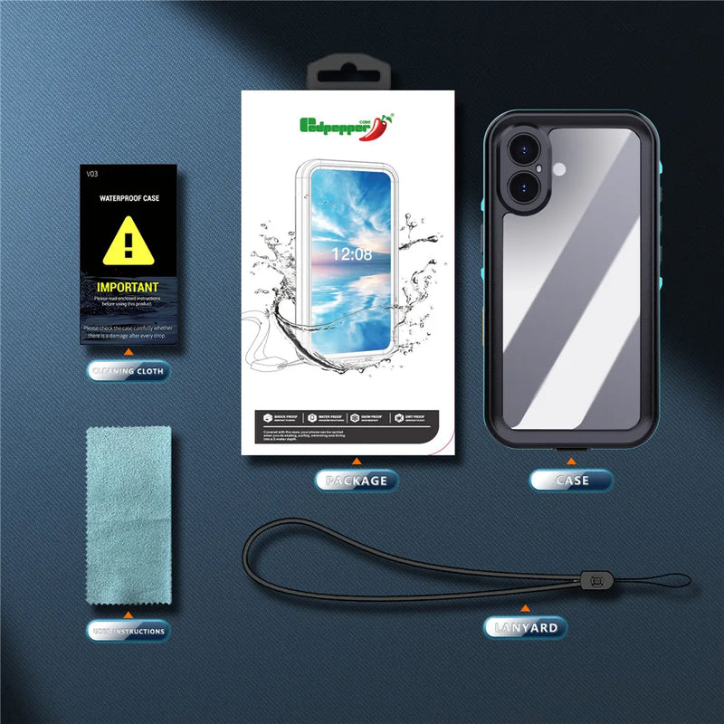 IP68 Clear Waterproof Case for iPhone 17 16 15 14 13 12 11 Pro Max mini XR XS X Dustproof Shockproof Diving Underwater Cases