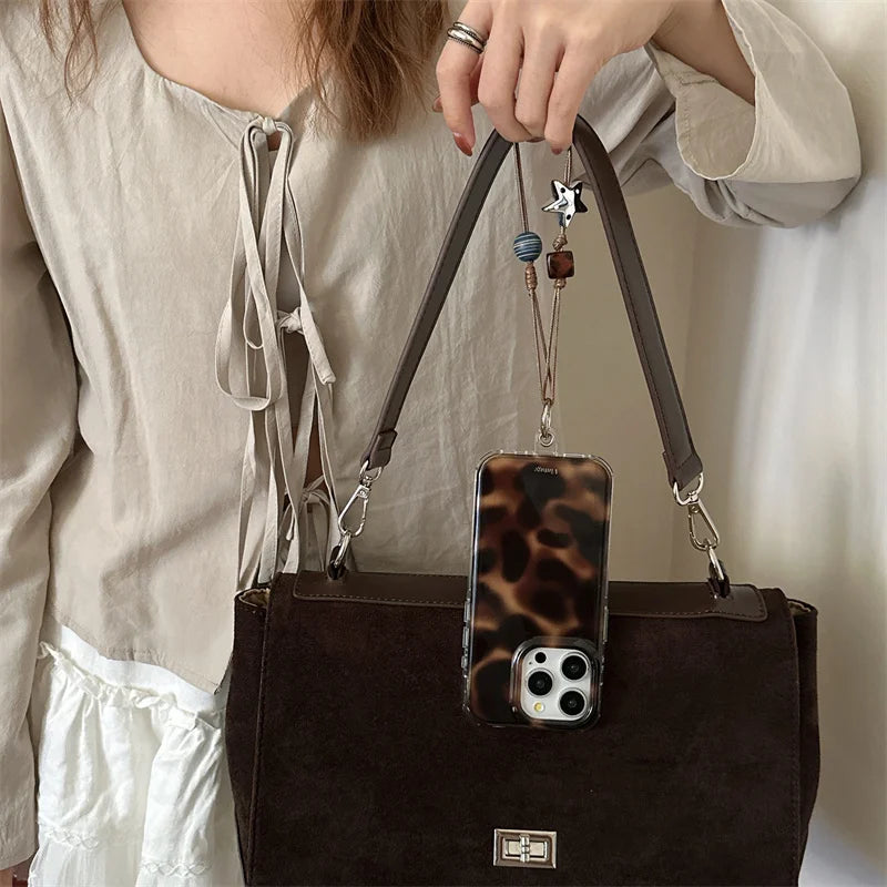 Fashion Amber Pattern Phone Case For iPhone 17 Pro 15 14 16 Pro Max Cover with Hand Rope Chain Shockproof Cute Cases 16Pro Funda