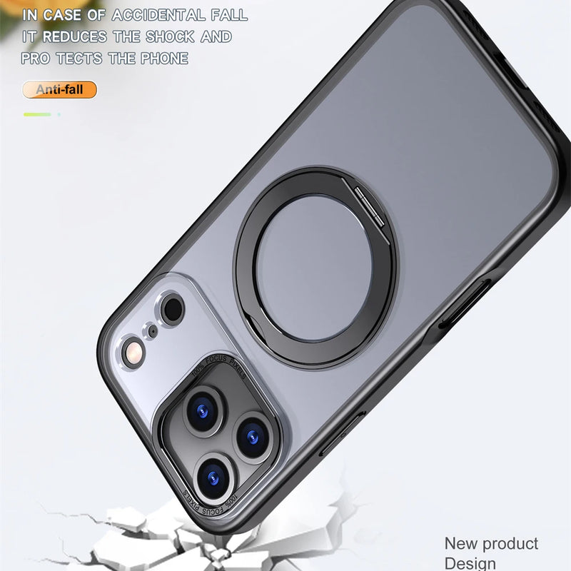 Luxury Rotating Magnet Ring Fold Stand Phone Case For iPhone 17 Air 15 16 Pro Max 14 13 12 11 Lens Protector Clear Acrylic Cover