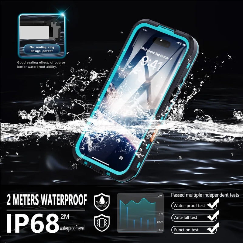 IP68 Clear Waterproof Case for iPhone 17 16 15 14 13 12 11 Pro Max mini XR XS X Dustproof Shockproof Diving Underwater Cases