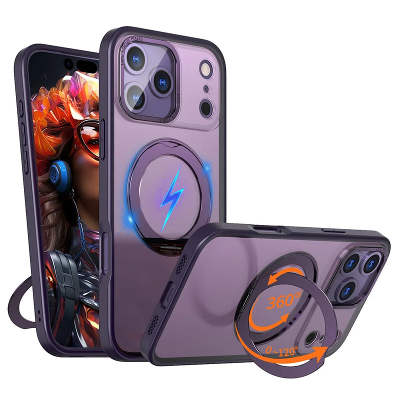 Luxury Rotating Magnet Ring Fold Stand Phone Case For iPhone 17 Air 15 16 Pro Max 14 13 12 11 Lens Protector Clear Acrylic Cover
