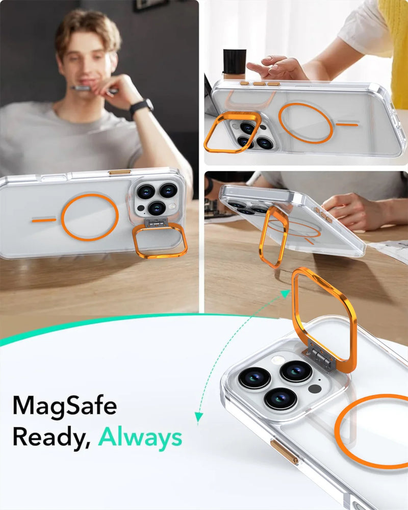 Original For Magsafe Invisible Lens Stand Holder Phone Case For iPhone 14 15 16 17 Pro Max Plus 16E 13 12 11 Clear Acrylic Cover