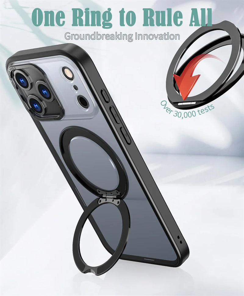 Luxury Rotating Magnet Ring Fold Stand Phone Case For iPhone 17 Air 15 16 Pro Max 14 13 12 11 Lens Protector Clear Acrylic Cover