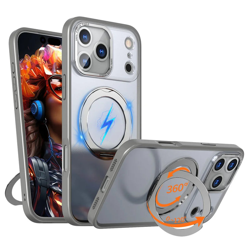 Luxury Rotating Magnet Ring Fold Stand Phone Case For iPhone 17 Air 15 16 Pro Max 14 13 12 11 Lens Protector Clear Acrylic Cover